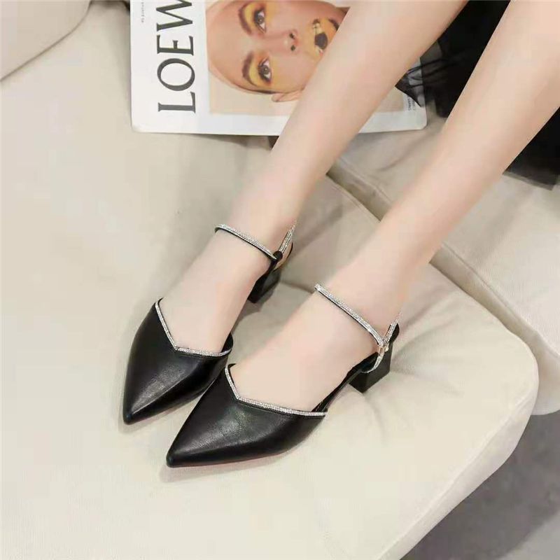 百搭通勤OL办公鞋夏季新款米色工作尖头中跟高跟鞋简约细跟单鞋女12