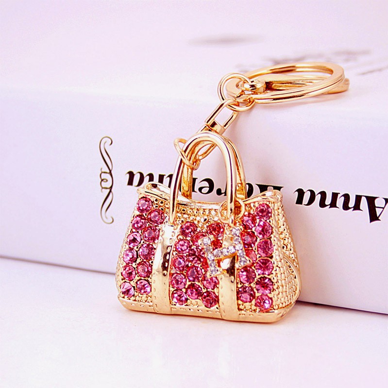 Fashionable and light luxury women's handbag inlaid with rhinestones, car keychain, women's bag accessories detail image 2