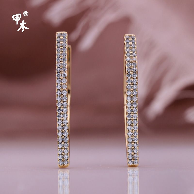 PATAYA585玫瑰金保色电镀跨境直供耳环微镶锆石几何耳环