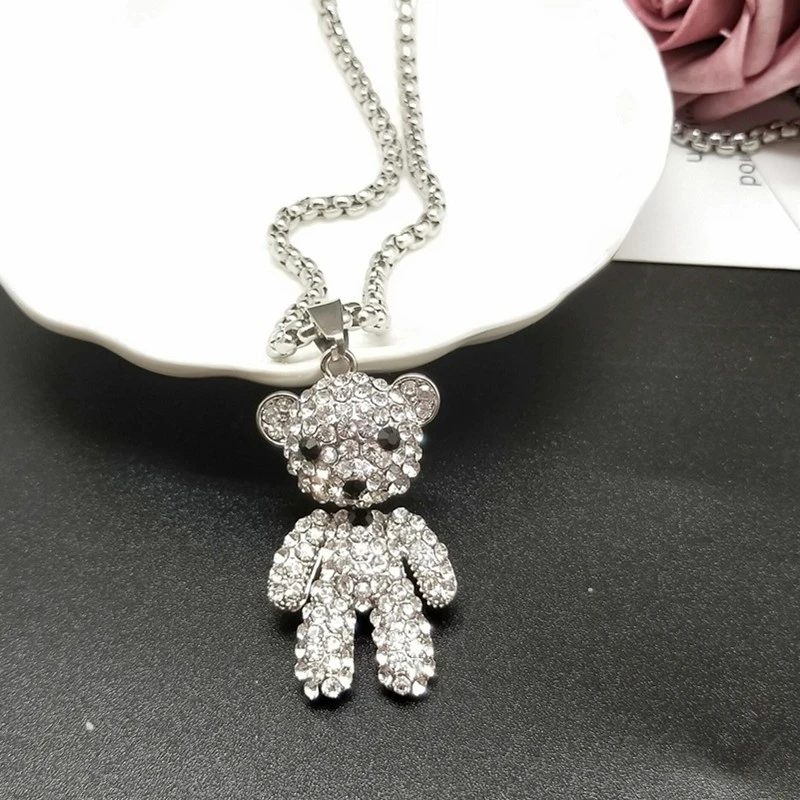 A fashionable European and American alloy bear necklace set with rhinestones for women detail image 2