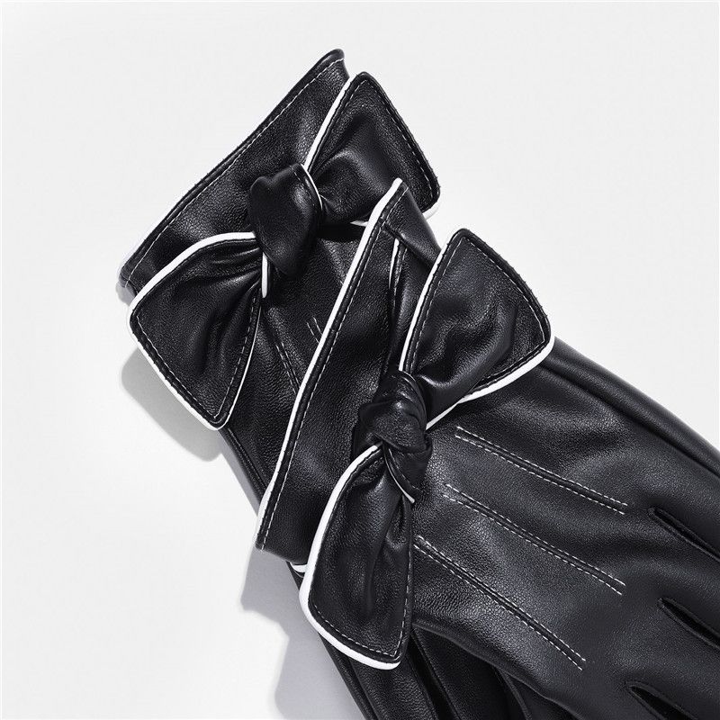 ins风韩版仿皮PU手套女秋薄款冬天加绒保暖厚假羊皮冬季骑车开车电动车触屏防寒细节图