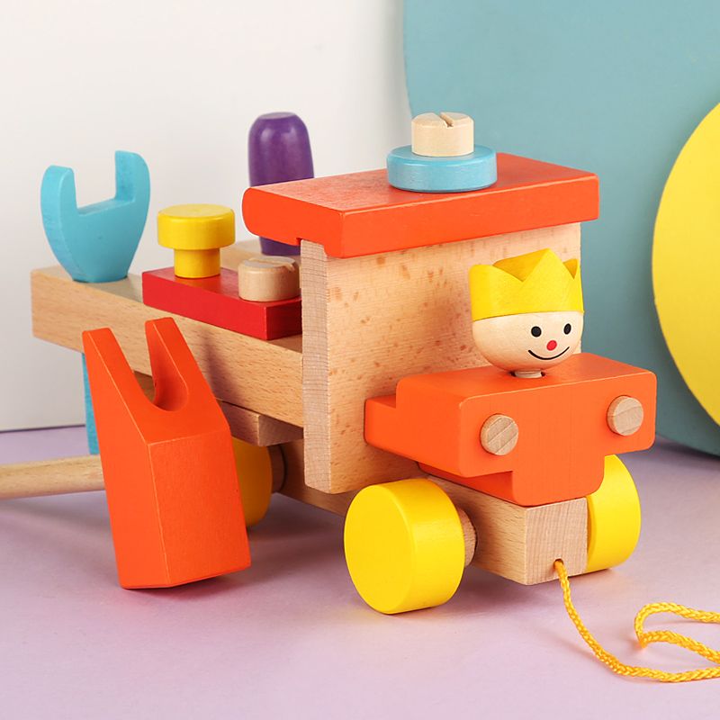 The wooden educational toy, the seven-color nut cart, is highly entertaining and can cultivate logical thinking ability. The parent-child interactive game can exercise hand-eye coordination. This early education enlightenment toy will accompany you to success Item Picture