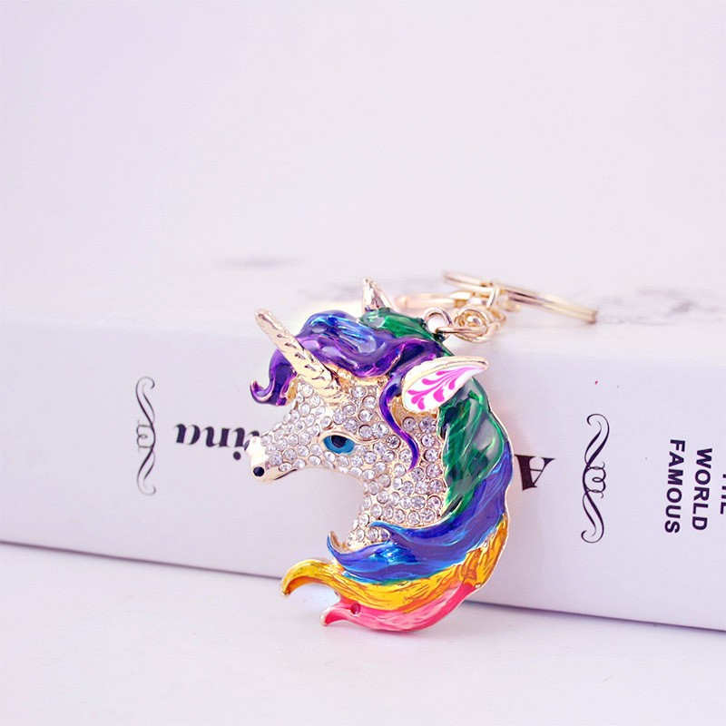 Fashionable and light luxury oil-dripping unicorn car keychain women's bag accessories detail image 1