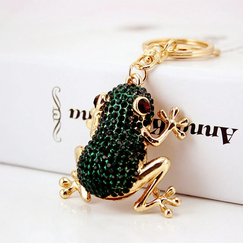 Fashionable and light luxury frog inlaid water diamond car keychain women's bag accessories detail image 1