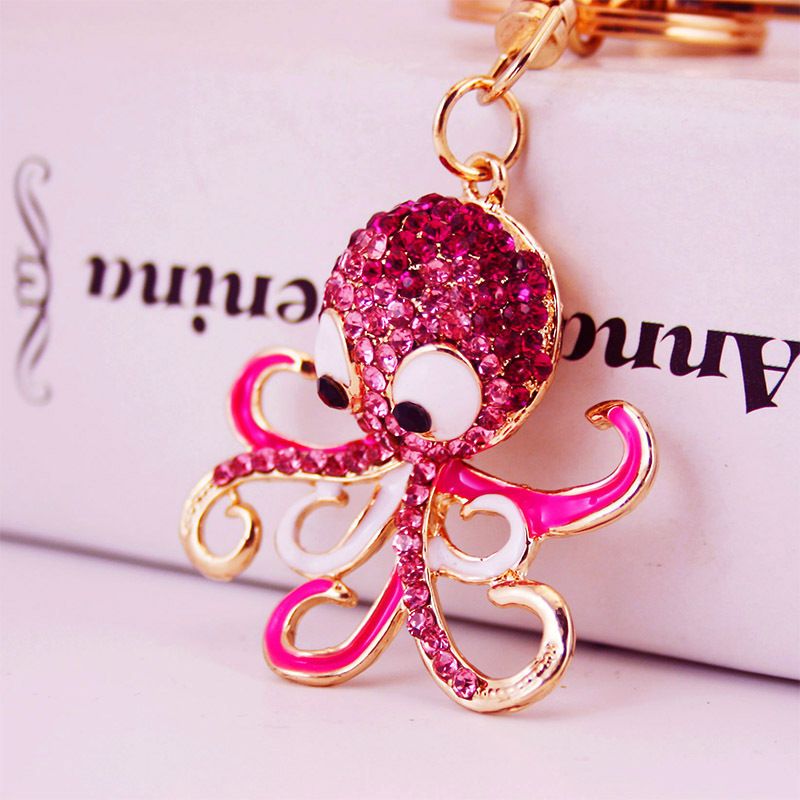 Fashionable and light luxury octopus car keychain women's bag accessories inlaid with rhinestones