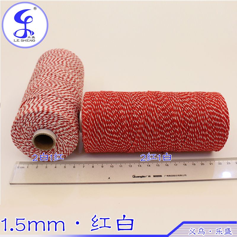 1.5Mm Cotton 3X3 Red And White Mixed Intercolor Cotton Rope Greeting Card Gift Packaging Rope Tag Line Three Strands Of Rope Item Picture