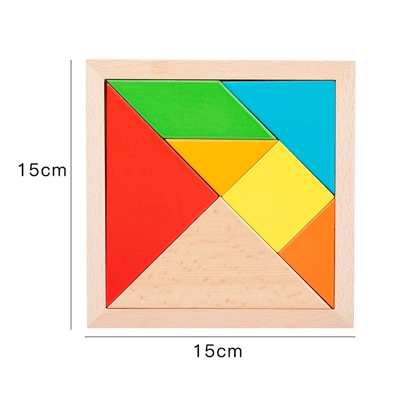 This educational and cognitive toy is made of beech wood, measuring 15CM. It features a tangram and is highly fun. It helps cultivate logical thinking ability and promotes parent-child interaction. It also exercises hand-eye coordination. It is an early education and enlightenment toy companion detail image 2