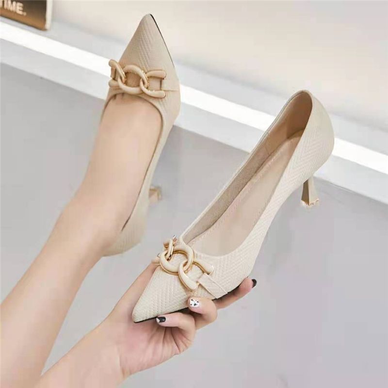 网红气质低跟单鞋女5厘米仙女风时尚真皮舒适欧美奶奶鞋高跟鞋31