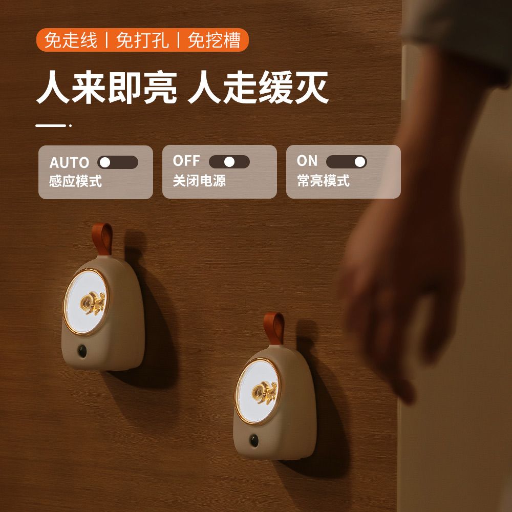 Creative smart Cat Joy human body sensing LED night light, creative USB charging wall cabinet light, bedside baby eye-protecting light details Picture