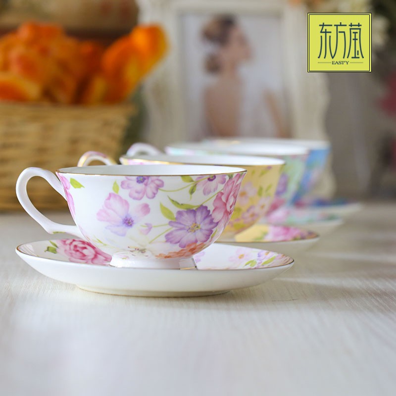 Foreign trade ceramic bone China coffee cups and saucers, high-end gifts from Dongfangying, early summer tea cups, porcelain, ceramic water sets, afternoon tea flower tea cups, black tea, country style, European style detail image 4