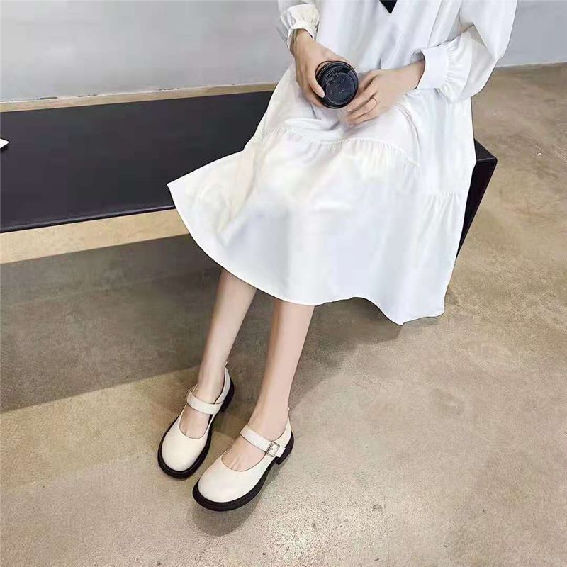 欧洲站2021年春夏真皮气质文艺复古优雅小方头低粗跟乐福鞋单鞋女33