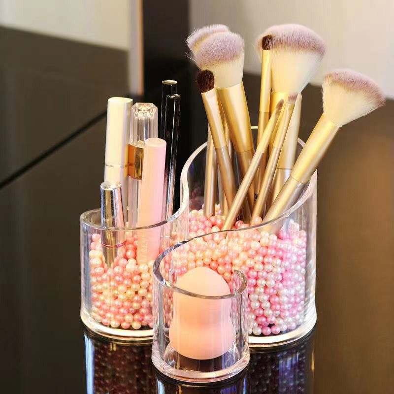 Transparent desktop makeup brush, cosmetics comb, lipstick storage box, eyeliner pen, makeup eyebrow pencil, makeup brush box storage rack Specification drawing