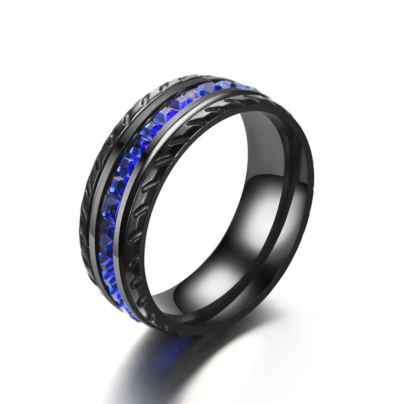 欧美时尚新款斜线贵族黑蓝色方锆石钻石戒指详情图1