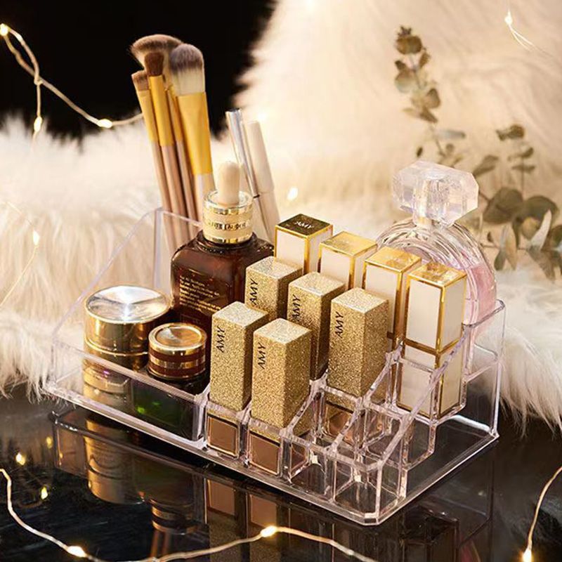 Lipstick storage box Makeup eyebrow pencil brush organizer PET shelf with lid dust storage multi-compartment lipstick storage box
