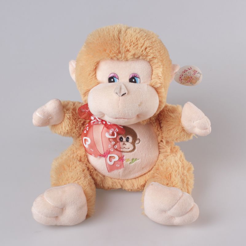 Export of plush toy figurines with coffee-colored silk scarves and plush monkeys