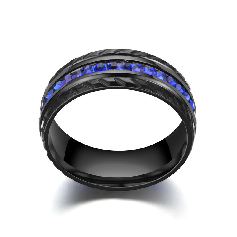 欧美时尚新款斜线贵族黑蓝色方锆石钻石戒指详情图5