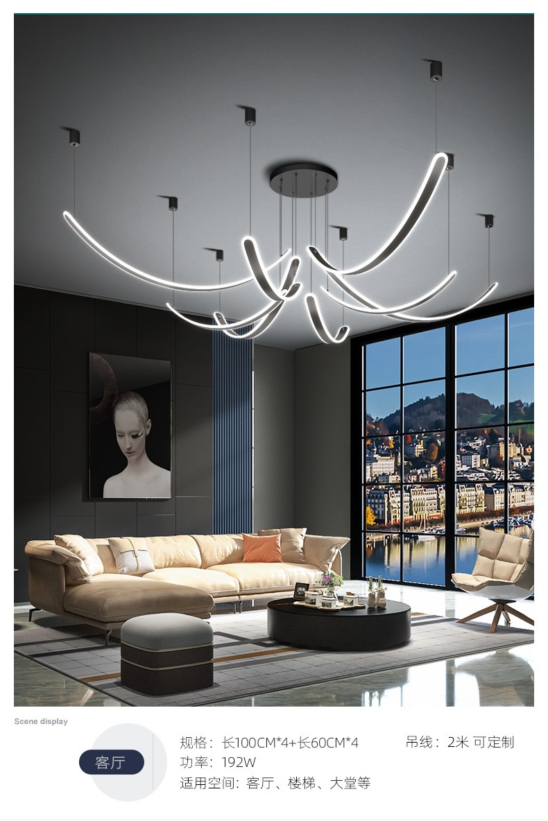 2021年新款LED客厅灯现代简约别墅复式楼loft展厅售楼部个性创意吊灯详情图1