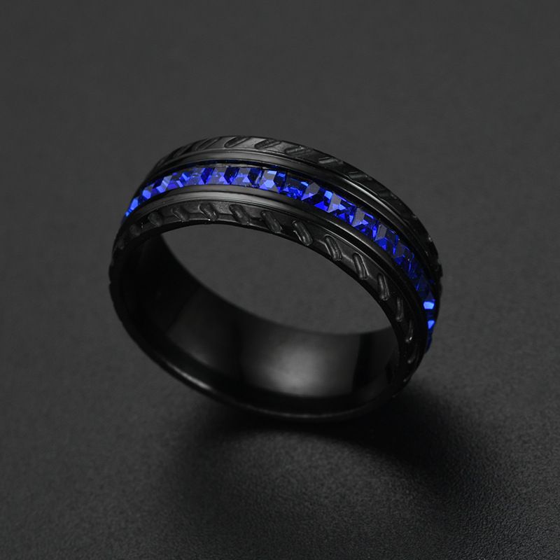 欧美时尚新款斜线贵族黑蓝色方锆石钻石戒指详情图4