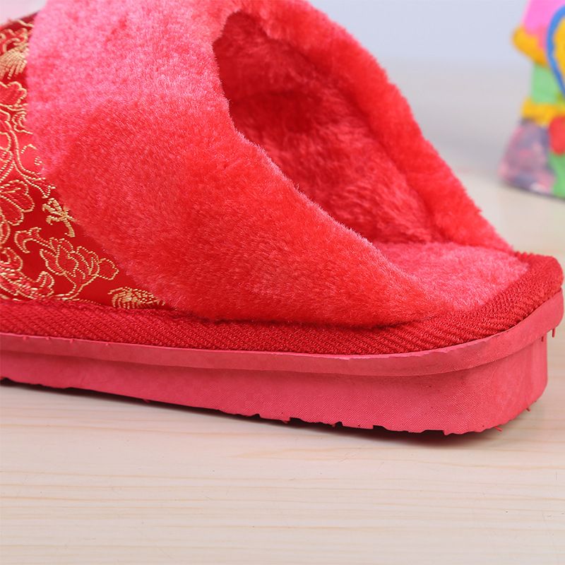 In-stock wedding cotton slippers, husband and wife embroidered slippers, Baotou indoor home cotton slippers manufacturer wholesale Item Picture