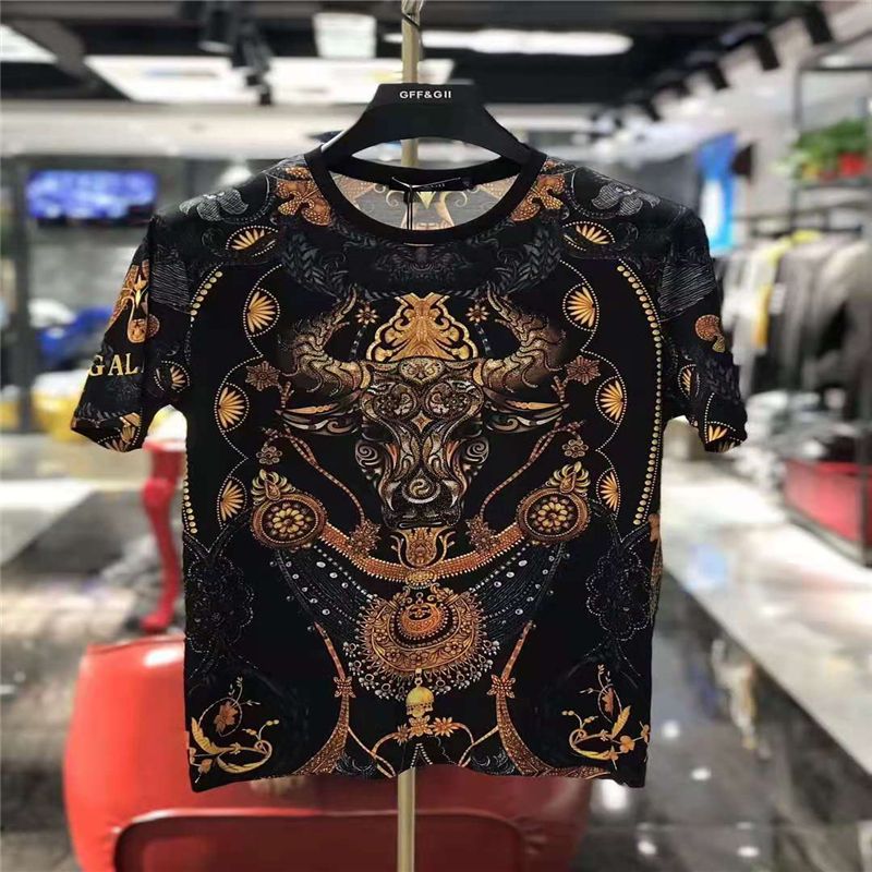 Lilang Lion Printed Short-Sleeve Shirt Men's 2021 Summer Fashion All-Match Double Mercerized Cotton Half-Sleeve Floral Shirt Men's 18