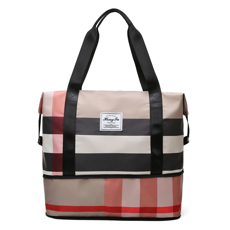 Plaid Oxford Cloth Can Expand Handbag Yoga Fitness Duffel Bag