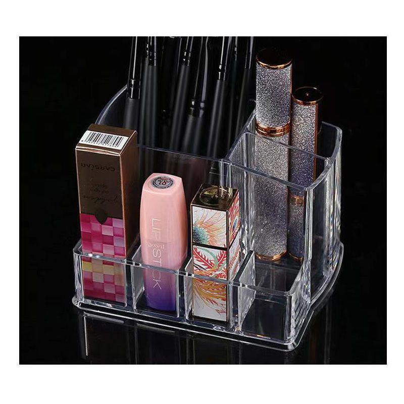 Transparent makeup brush storage bucket, desktop box, lip gloss stand, makeup eyeliner pen, eyebrow pencil, lipstick stand, dressing table organization Specification drawing