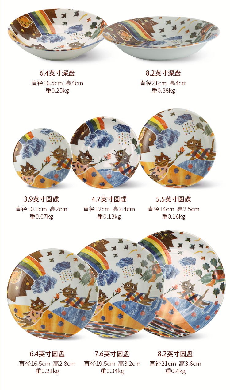 浙里 日本进口卡通彩虹猫咪盘子碟子家用餐具系列可爱圆碟深盘早餐盘详情图15