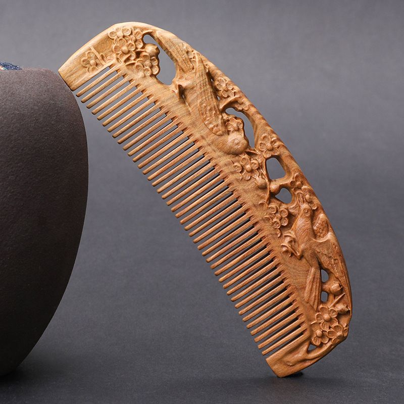 Green sandalwood double-sided carved 16 cm smooth hair comb - Style 10