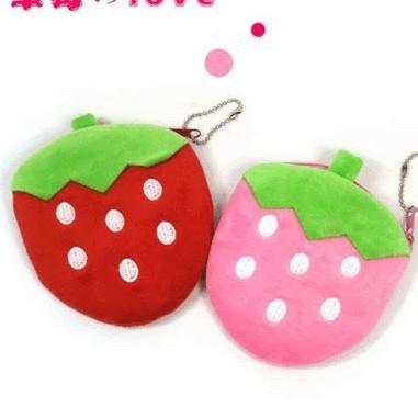水果钱包草莓零钱包刺绣草莓零钱包硬币包草莓钱包10cm儿童零钱包毛绒钱包详情图1