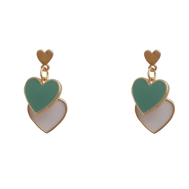 European and American fashionable heart-shaped double-piece alloy oil-dripping ladies' cool stud earrings detail image 1