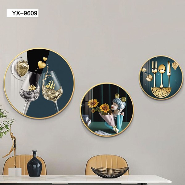 Abstract creative circular combination mural for light luxury restaurant decoration, modern and simple dining room table background wall hanging painting detail image 6