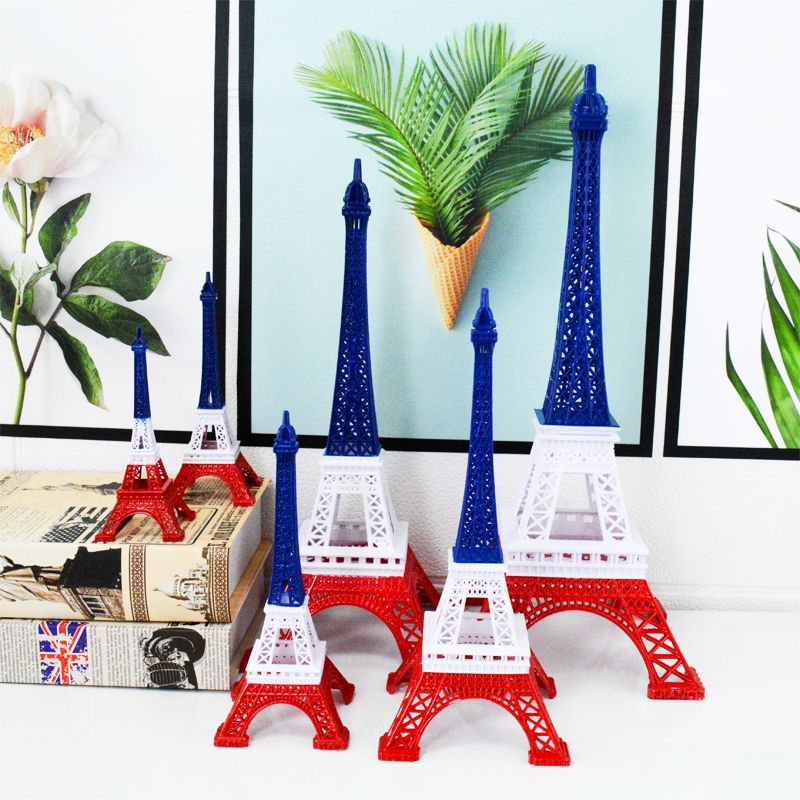 厂家直销巴黎埃菲尔铁塔模型经典蓝白红锌合金工艺品橱窗装饰蓝白红三色铁塔