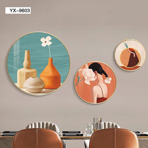 Abstract creative circular combination mural for light luxury restaurant decoration, modern and simple dining room table background wall hanging painting
