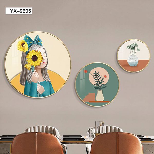 Abstract creative circular combination mural for light luxury restaurant decoration, modern and simple dining room table background wall hanging painting details Picture