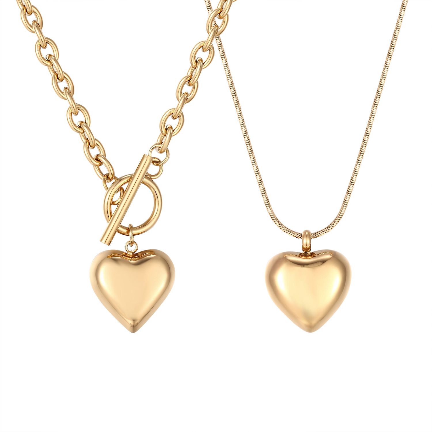 Ins-style Chanel jewelry, European and American titanium steel heart collarbone necklace, 14k simple heart-shaped pendant
