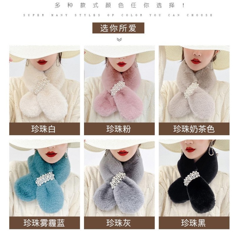 Jane Eyre Silk Thread Pearl Fur collar scarf, winter Korean version warm scarf for women, versatile and cute imitation rex rabbit fur 3218 detail image 2
