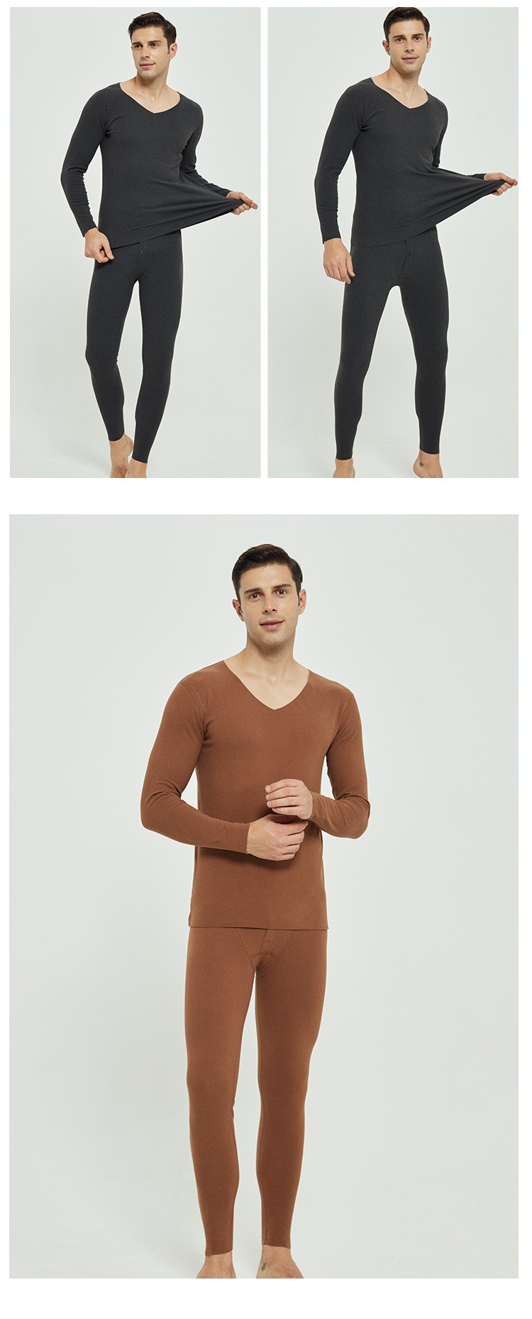 Men's Round Neck Velvet Warm Underwear Men And Women Cationic Long Johns Set Factory Direct Sales undefined