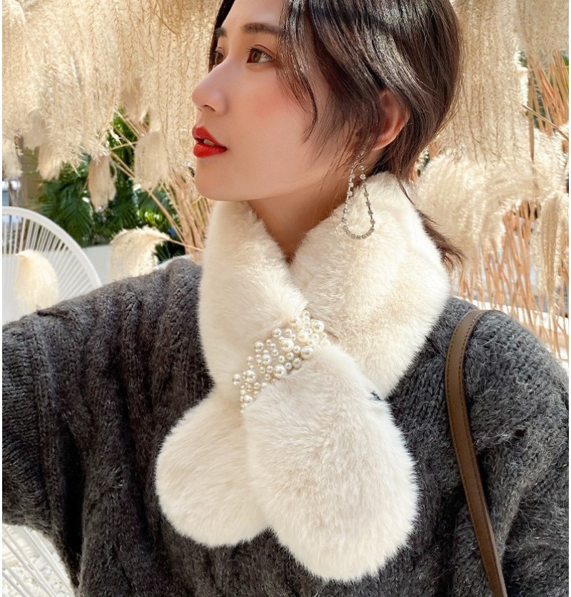 Jane Eyre Silk Thread Pearl Fur collar scarf, winter Korean version warm scarf for women, versatile and cute imitation rex rabbit fur 3218 detail image 5