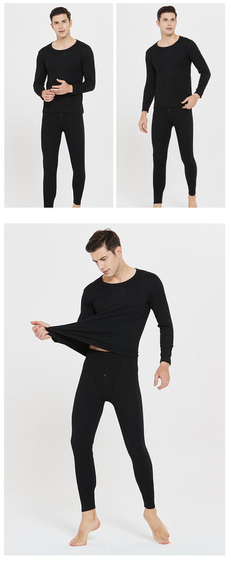 Men's Round Neck Velvet Warm Underwear Men And Women Cationic Long Johns Set Factory Direct Sales undefined