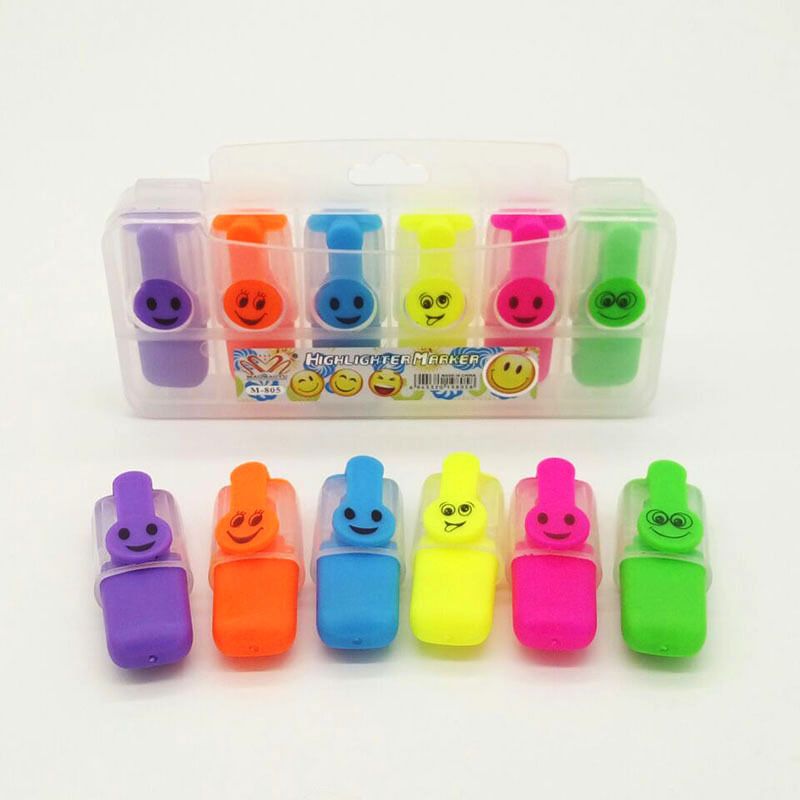 MAOMAOYU 6支套装笑脸表情迷你荧光笔 定制LOGO 清单区分颜色笔