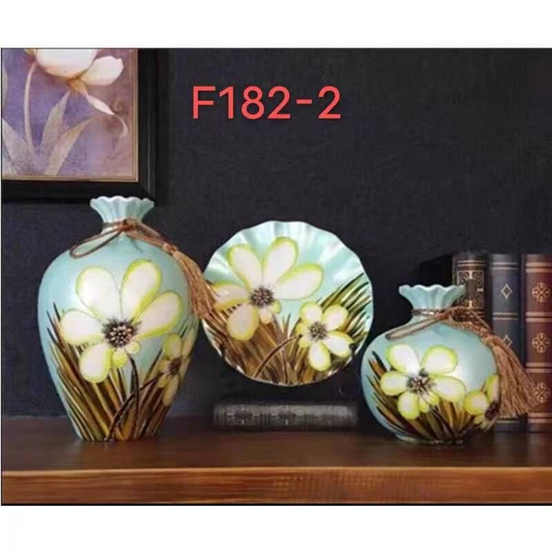 New hand-painted ceramic three-piece set vase with dried flower flower Garden Hotel wedding porch soft decoration home ornaments decorative cabinet living room antique shelf arts and crafts gifts wholesale 0771 thumbnail