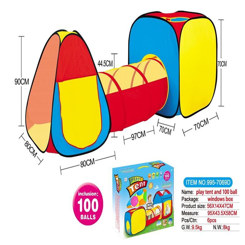 儿童帐篷三合一儿童帐篷合体隧道爬筒游戏屋带100粒海洋球995-7069D
