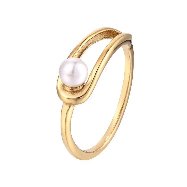 European and American ins design pearl cross titanium steel pearl ring, women's seven-pointed star ring, pearl hollowed-out ring customization detail image 2