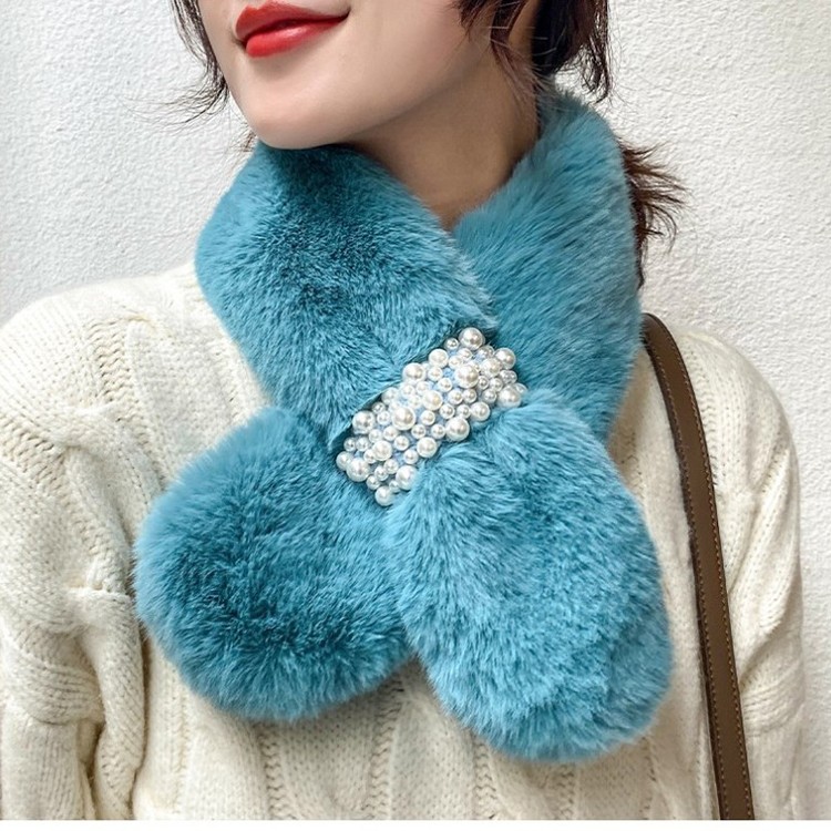 Jane Eyre Silk Thread Pearl Fur collar scarf, winter Korean version warm scarf for women, versatile and cute imitation rex rabbit fur 3218 detail image 8