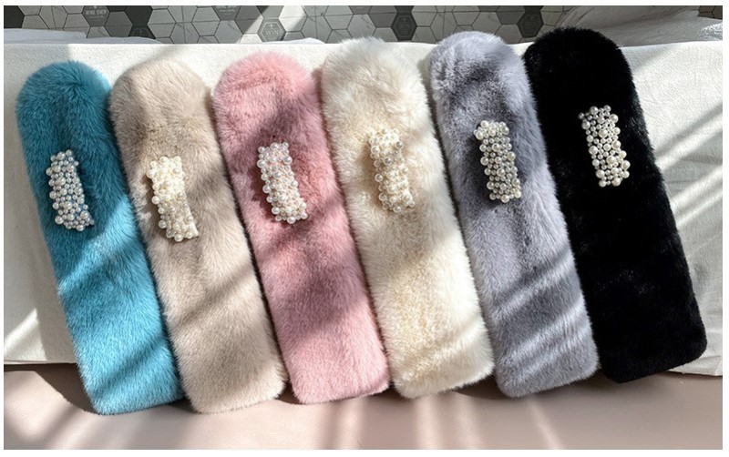 Jane Eyre Silk Thread Pearl Fur collar scarf, winter Korean version warm scarf for women, versatile and cute imitation rex rabbit fur 3218 detail image 1