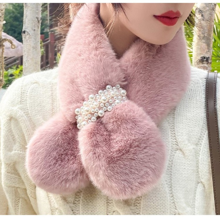 Jane Eyre Silk Thread Pearl Fur collar scarf, winter Korean version warm scarf for women, versatile and cute imitation rex rabbit fur 3218 detail image 4