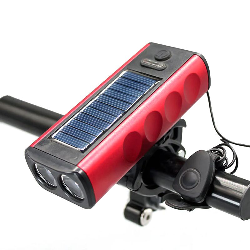 210807 Solar bike headlights charging horn lights Bike riding lighting headlights night riding warning dual T6 headlights