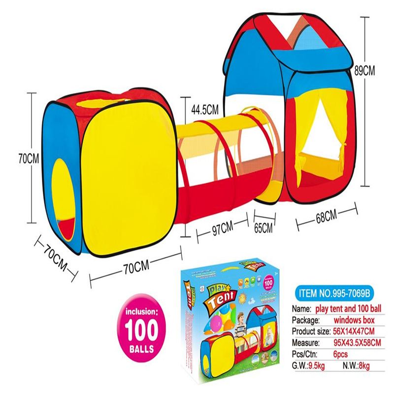 儿童帐篷三合一儿童游戏屋合体隧道爬筒帐篷带100粒海洋球995-7069B