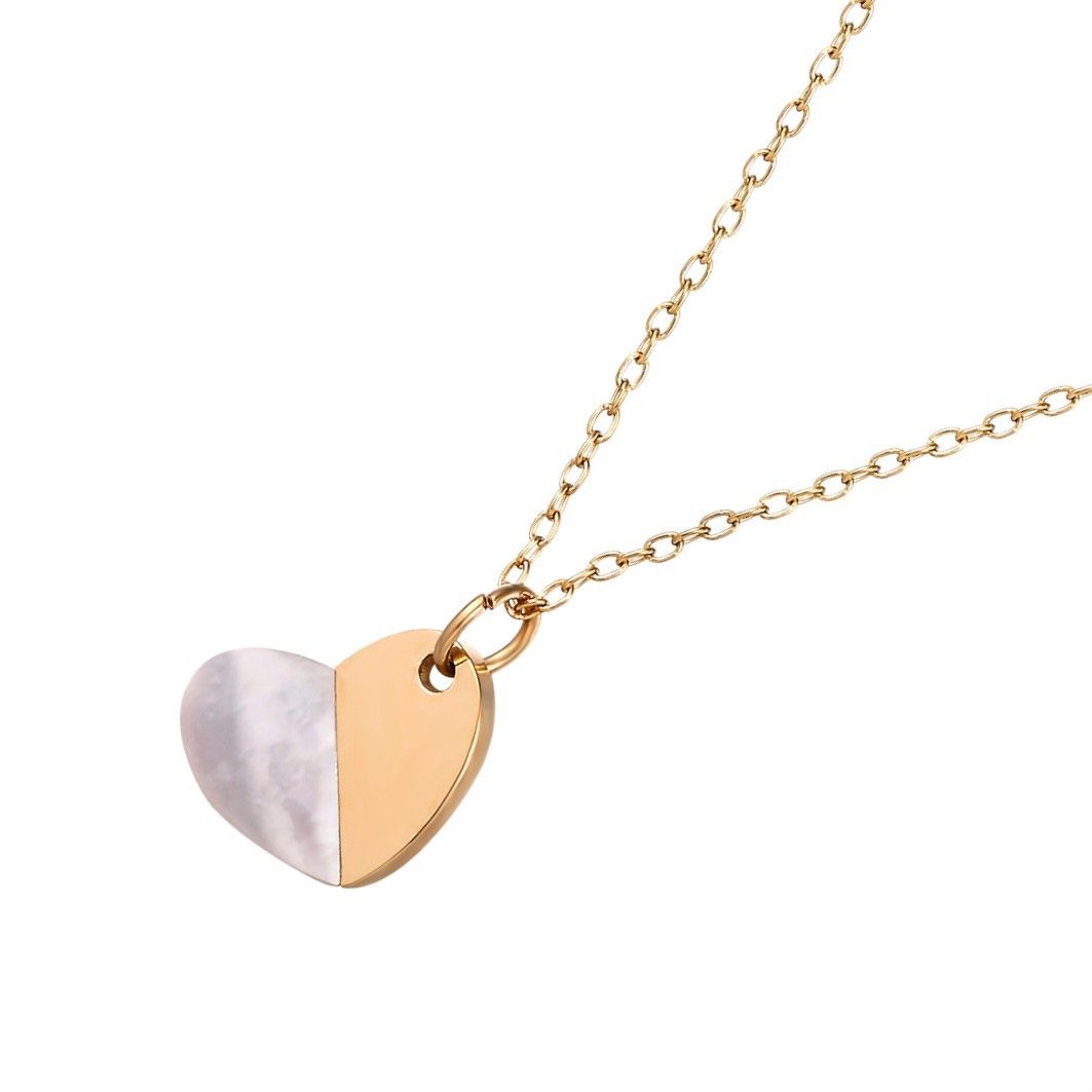 Simple rose gold titanium steel necklace from Japan and South Korea, letter heart, mother-of-pearl collarbone chain, sweet and girlish fine chain