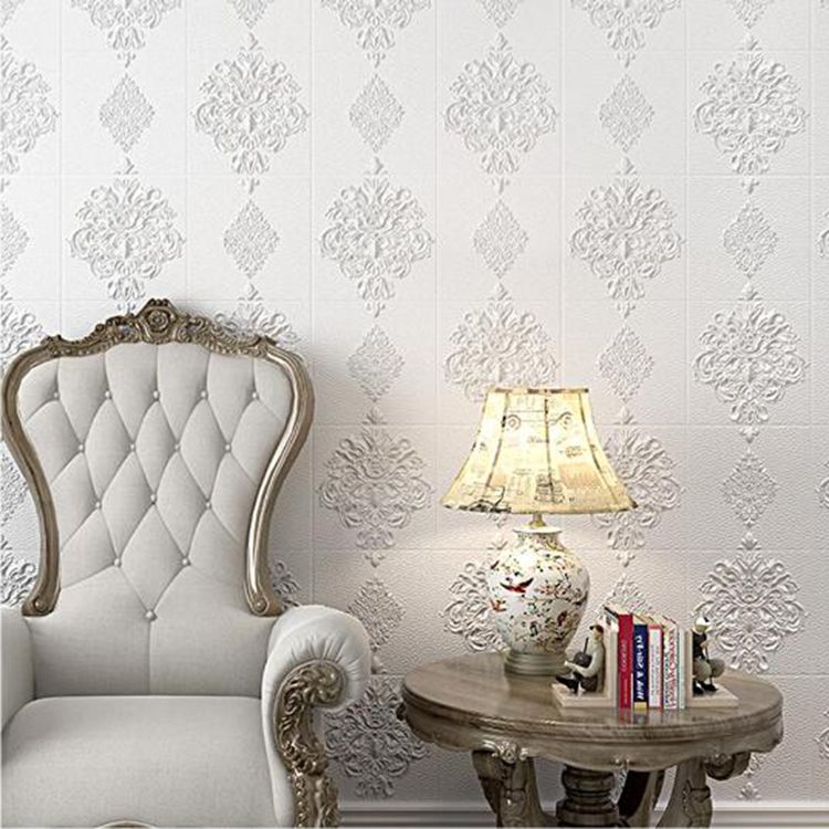 3D self-adhesive wall stickers 70cm*70cm European-style wallpaper in white, gray, pink and green for office, living room and bedroom, anti-collision, moisture-proof, heat-insulating and heat-preserving